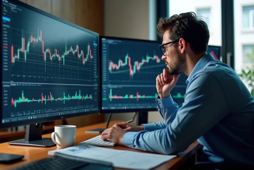 crypto investor evaluating market trends to decide ideal investment timing