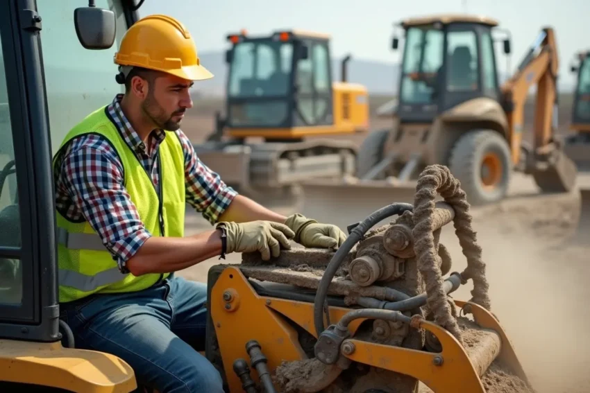 construction worker using equipment attachments to increase jobsite productivity