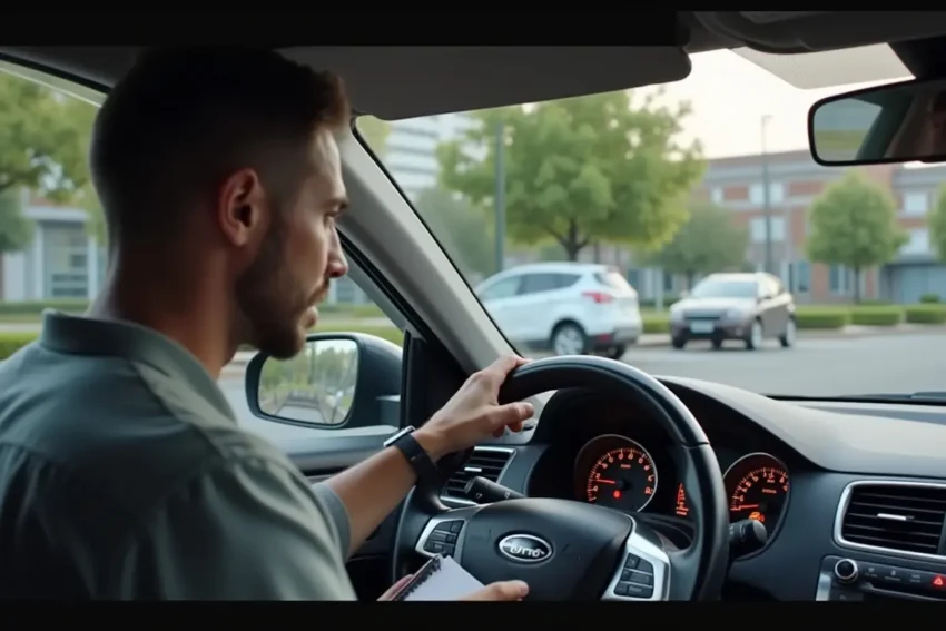 driver concerned about declining fuel efficiency while checking car performance