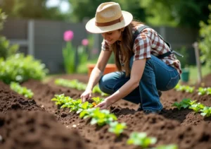 new home gardener preparing soil and planting seedlings for success