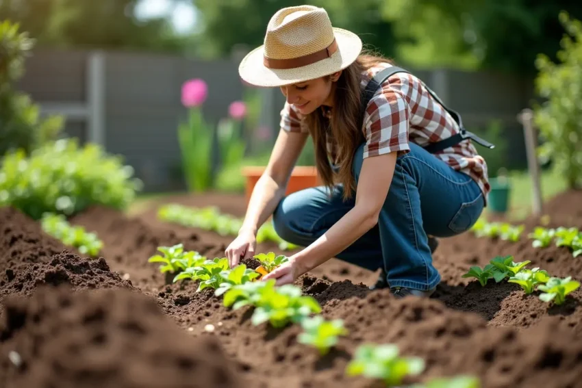 new home gardener preparing soil and planting seedlings for success