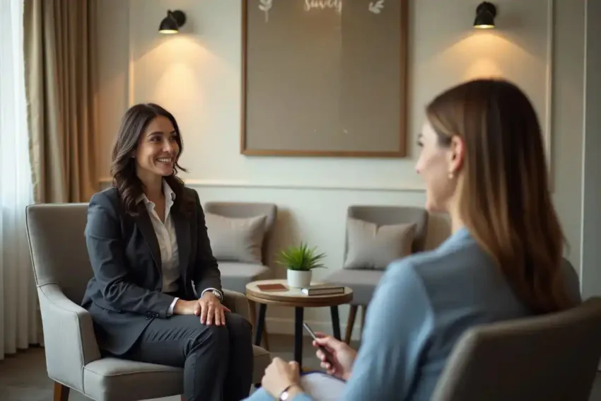 professional in upscale recovery center receiving supportive personalized sobriety care