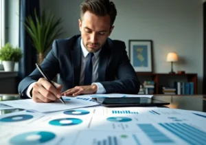 cfo reviewing financial reports to guide strategic company decision making