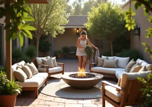 homeowner designing stylish outdoor space for relaxing and entertaining guests