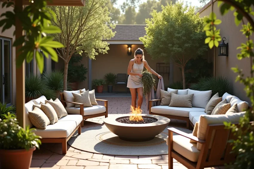homeowner designing stylish outdoor space for relaxing and entertaining guests