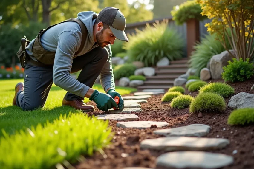 landscaper using proper equipment to create thoughtful and functional outdoor