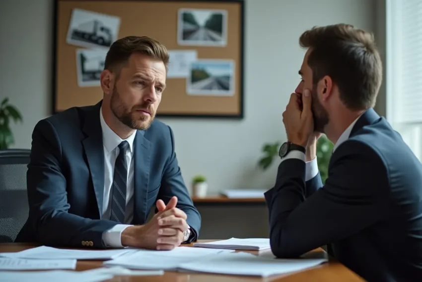 truck accident lawyer advising client on legal options after crash