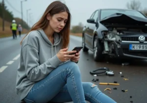woman messaging on smart for after a car accident