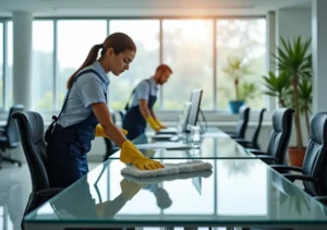 cleaning service cleaning the office