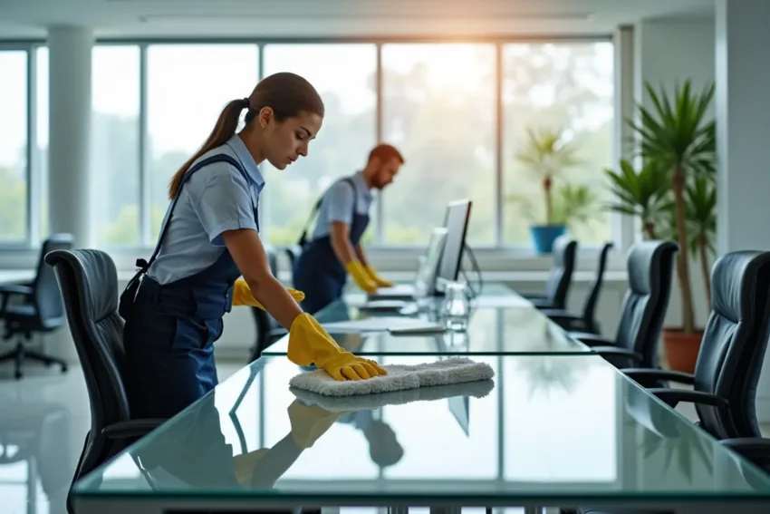 cleaning service cleaning the office