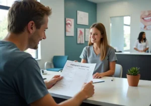 patient reviewing emergency dental costs at harrisburg pennsylvania clinic reception