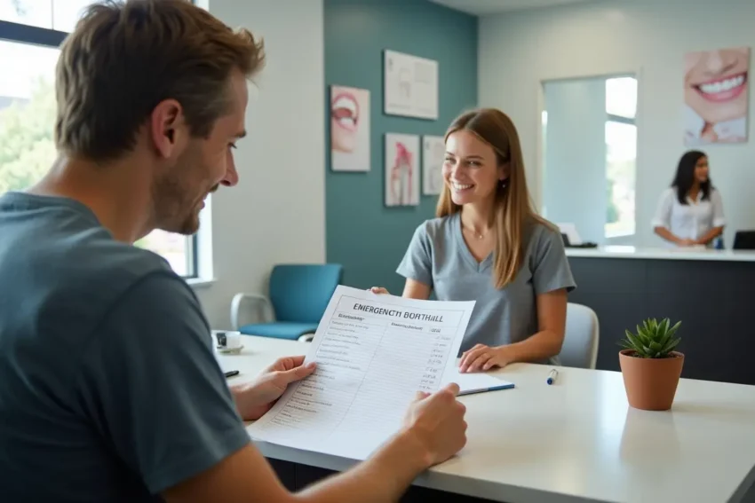 patient reviewing emergency dental costs at harrisburg pennsylvania clinic reception
