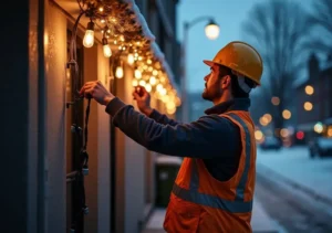 property manager inspecting holiday lights to prevent electrical fire risks