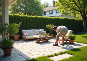homeowner updating outdoor space with simple improvements and decor