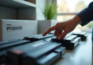 person choosing correct toner cartridge for specific printer model