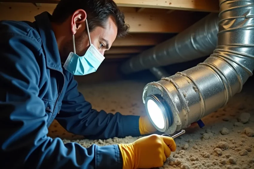 technician inspecting dirty residential air ducts for better performance
