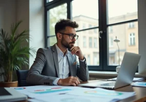 creative business owner reviewing financial risk reports