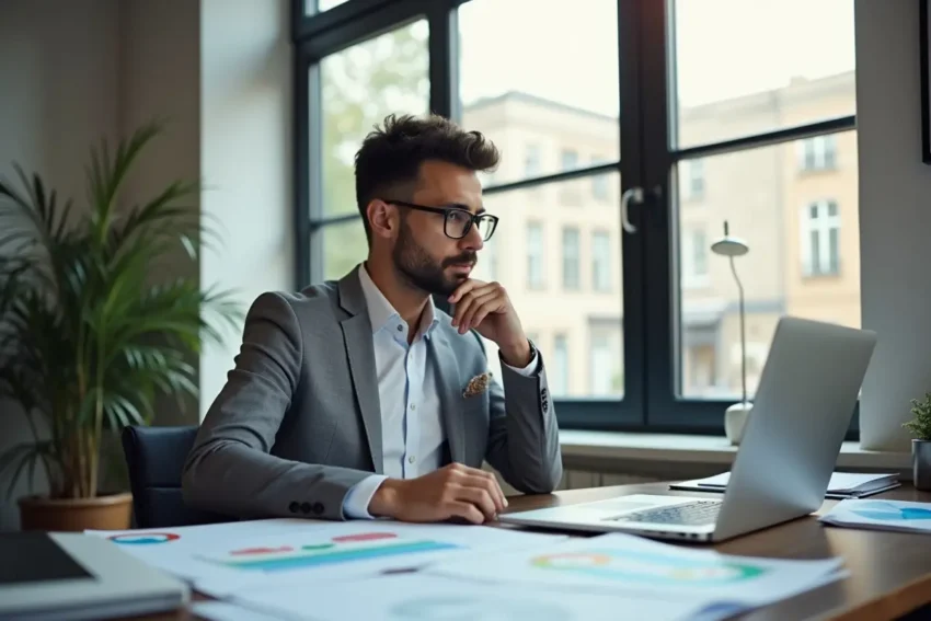 creative business owner reviewing financial risk reports