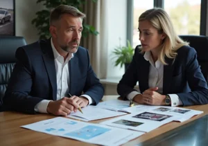 car crash lawyer reviewing accident evidence with client