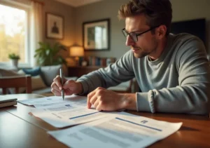 driver reviewing car insurance policy documents at home