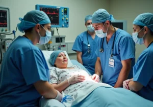 medical team monitoring childbirth complications in hospital