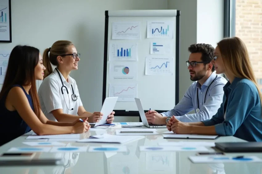 healthcare marketing team planning strategic promotion campaign