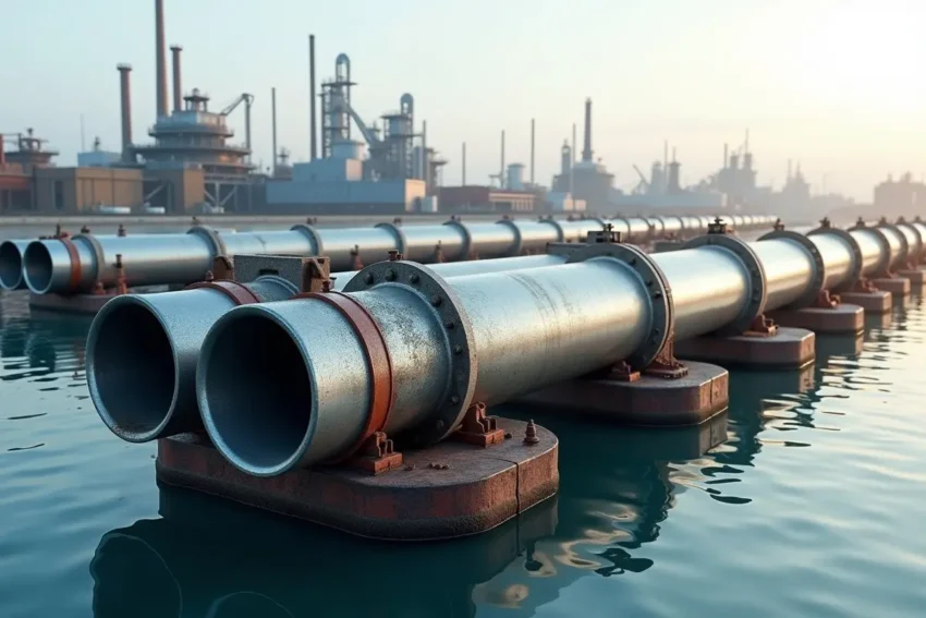 industrial pipe floats supporting pipelines over water surfaces