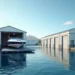 boat stored securely at marina storage facility near water
