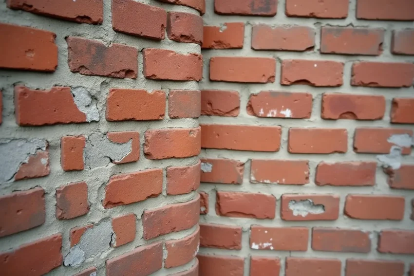 small masonry crack spreading along exterior brick wall
