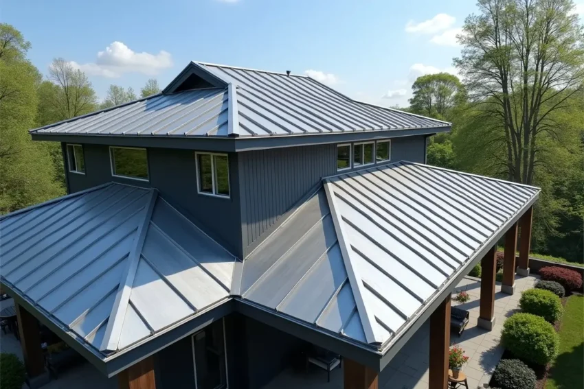 metal roofing panels installed on residential home
