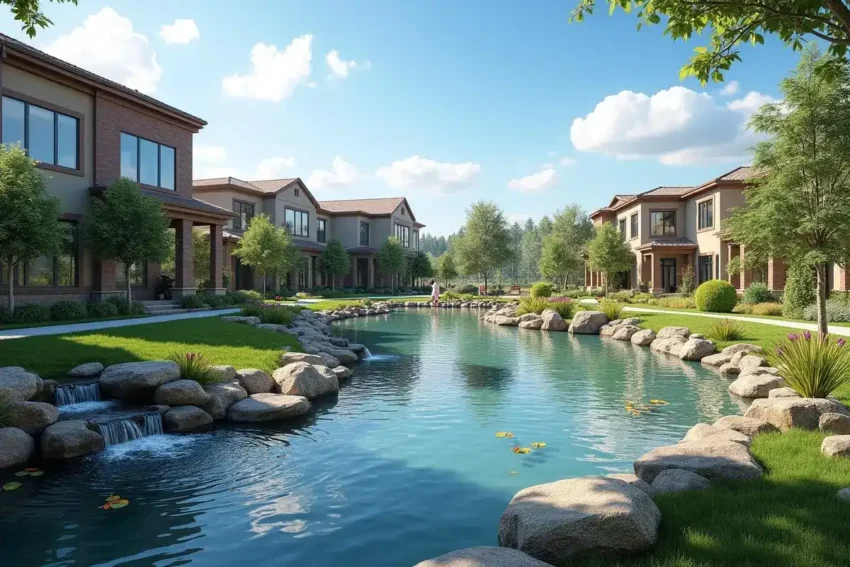 new residential community with water features and amenities