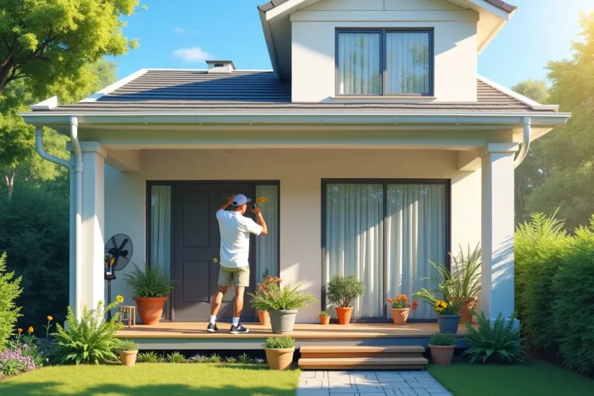 homeowner preparing house exterior for hot summer weather