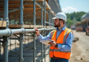engineer inspecting temporary access structure for safety risks