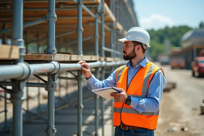 engineer inspecting temporary access structure for safety risks