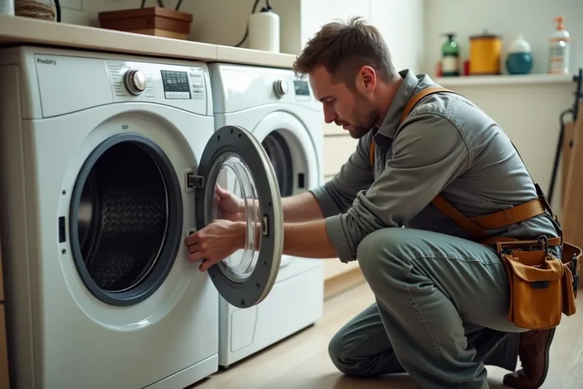 Handyman fixing a washing machine