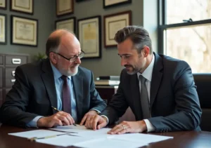 bail bonds agent assisting defendant with release process and paperwork