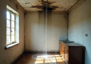 water leaking from ceiling causing interior damage