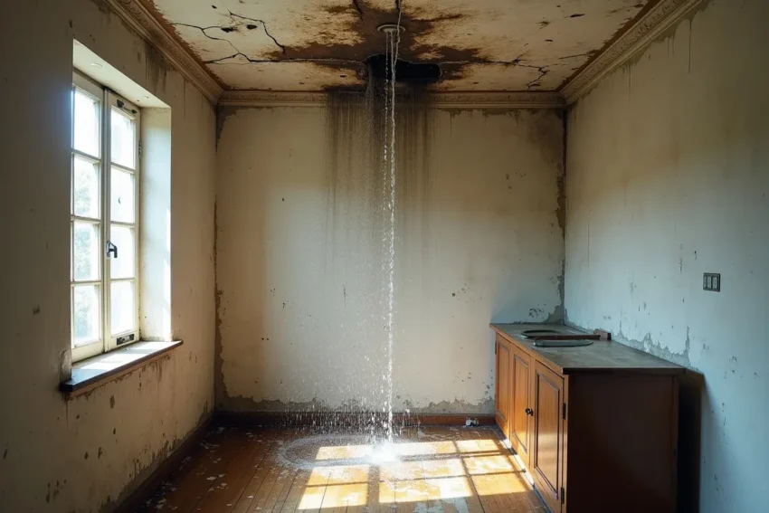 water leaking from ceiling causing interior damage