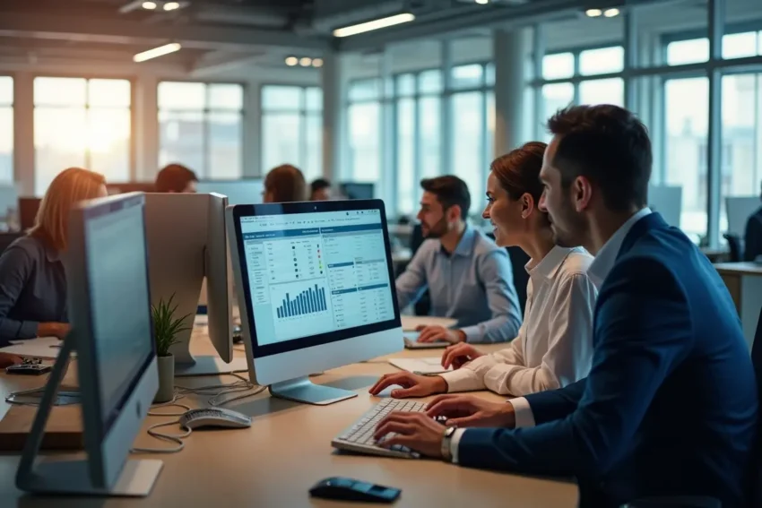 team using company intranet platform to streamline workflow