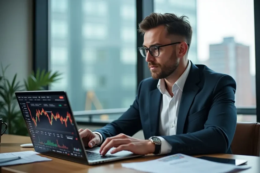 investor reviewing latest cryptocurrency market updates on laptop