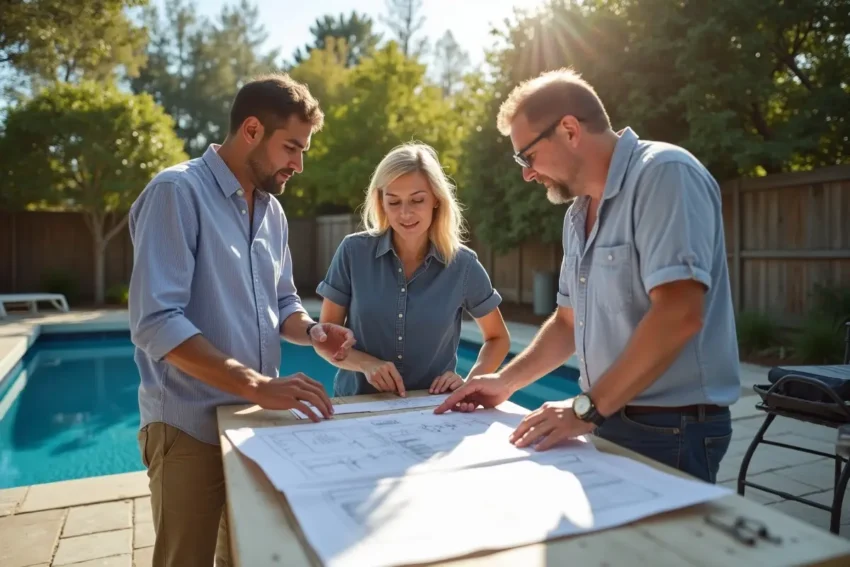 homeowner planning small fiberglass pool on budget with local contractors