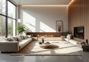 modern living room enhanced with stylish area rug decor