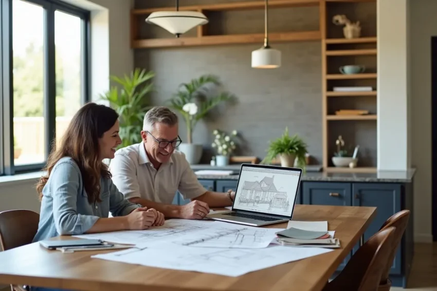 homeowners reviewing renovation plans before houston home remodel