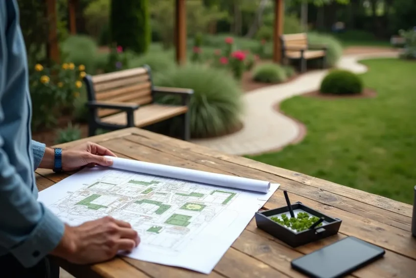 landscape designer planning outdoor layout for visitor traffic