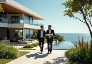 buyer exploring luxury villas abroad with real estate agent