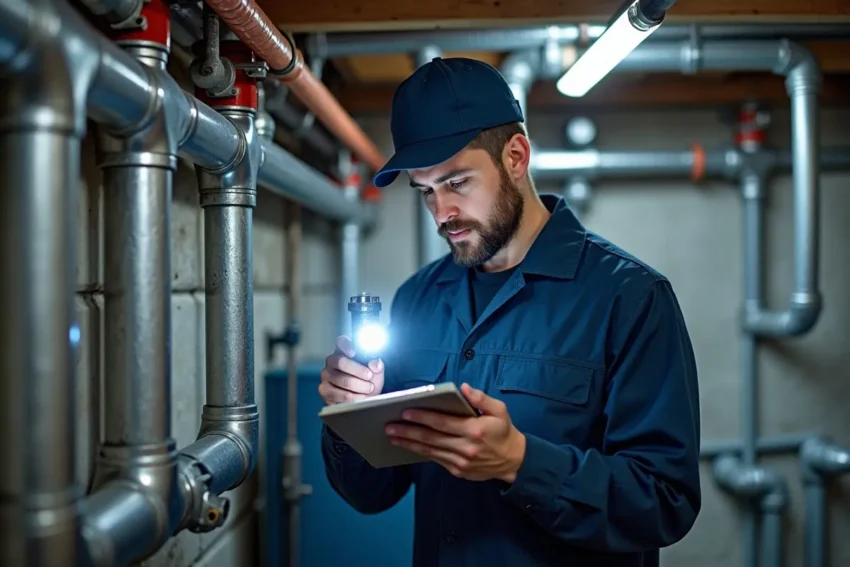 plumber inspecting pipes to prevent costly repairs