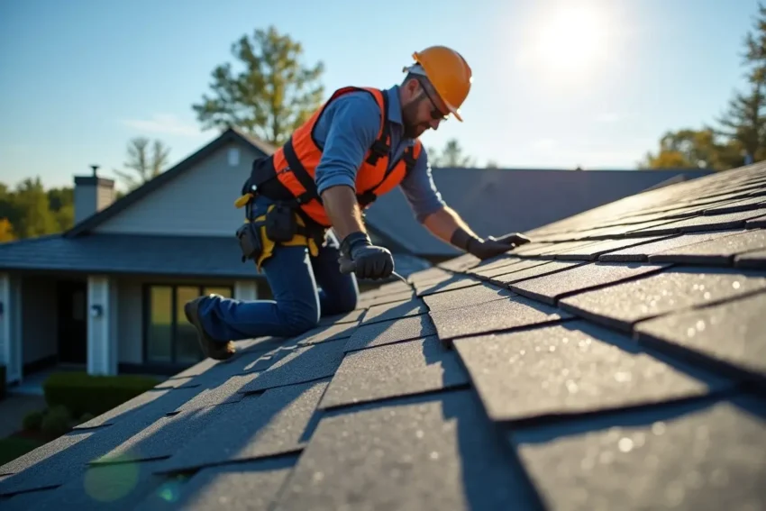 roofing contractor installing durable residential roofing system