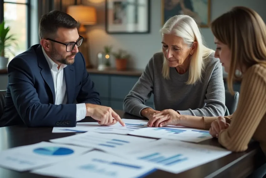 couple reviewing retirement savings plan with advisor