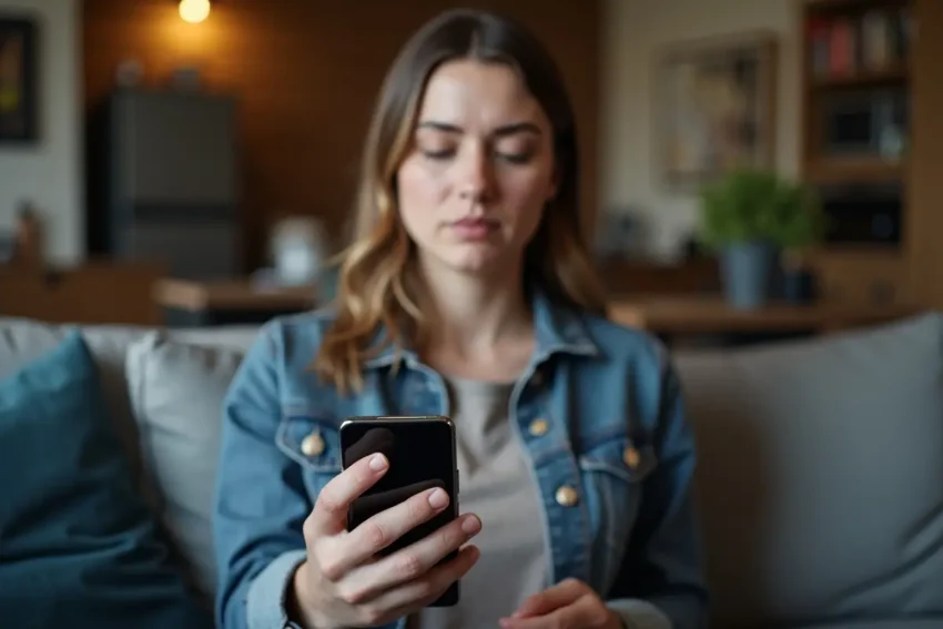 person ignoring suspicious scam call on smartphone screen