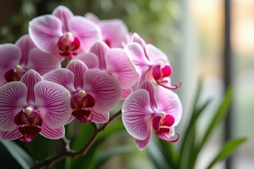 artificial orchids arranged to mimic natural flowers realistic appearance